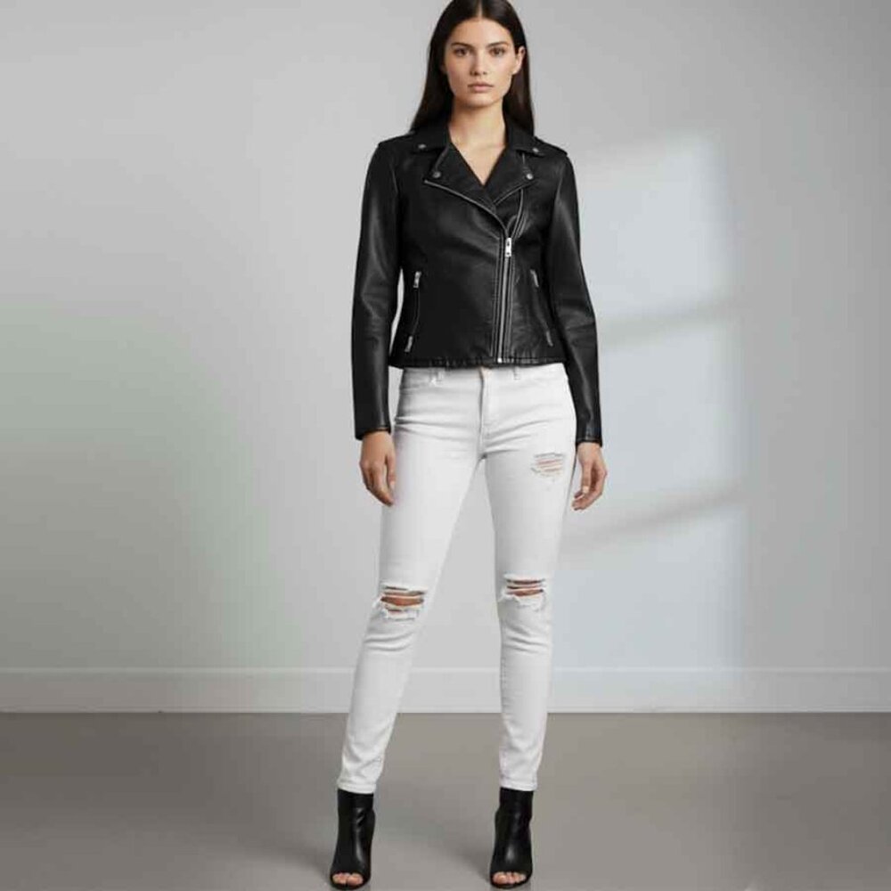 LEVI STRAUSS CLASSIC FAUX LEATHER ASYMMETRICAL MOTO JACKET - BLACK